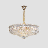 Round Tiered Crystal Clear Metal Living Room Chandelier Image - 6