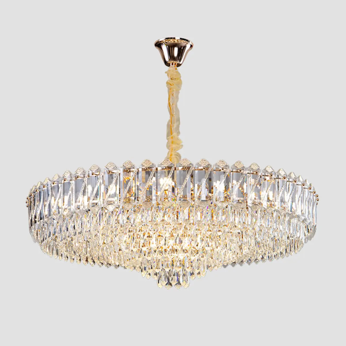 Round Tiered Crystal Clear Metal Living Room Chandelier Image - 7