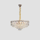 Round Tiered Crystal Clear Metal Living Room Chandelier Image - 8