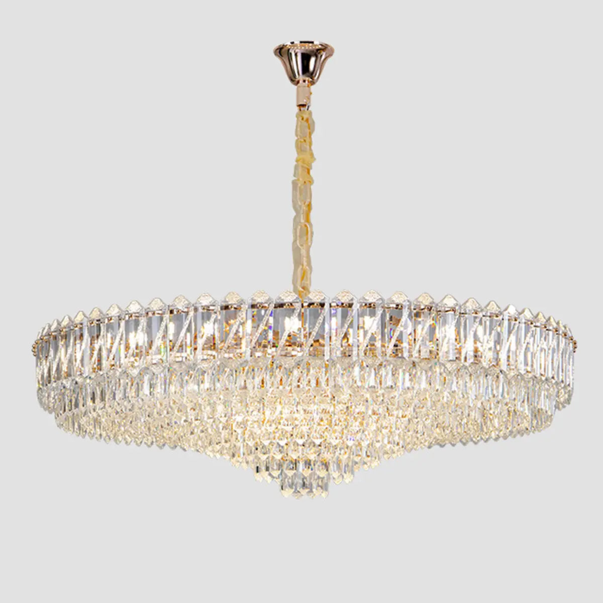 Round Tiered Crystal Clear Metal Living Room Chandelier Image - 9