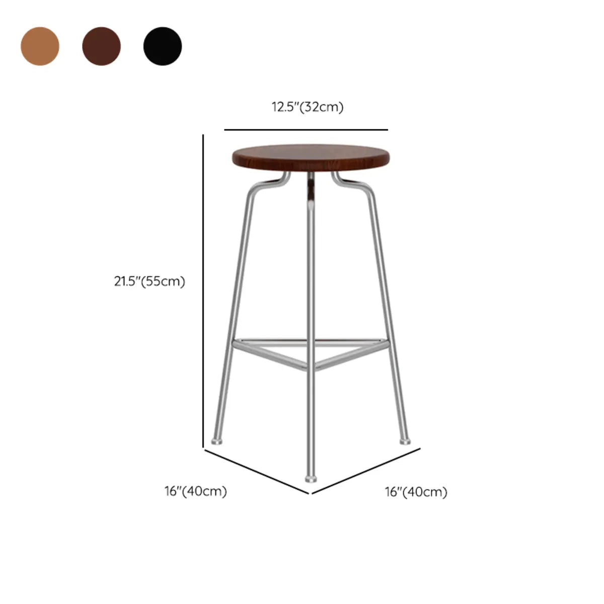 Round Tripod Metal Backless Counter Bar Stools Black 