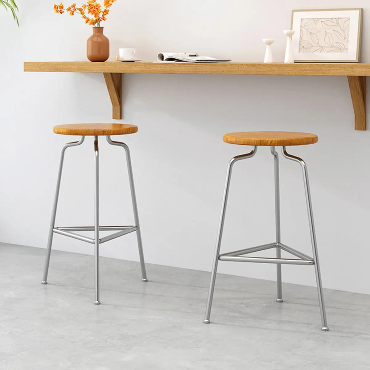 Round Tripod Metal Backless Counter Bar Stools Black Image - 7