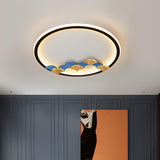 Round Wood Hexagon Element LED Flush Mount Ceiling Lamp Image - 10