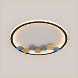 Round Wood Hexagon Element LED Flush Mount Ceiling Lamp Image - 2