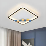 Round Wood Hexagon Element LED Flush Mount Ceiling Lamp Image - 4