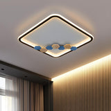 Round Wood Hexagon Element LED Flush Mount Ceiling Lamp Image - 6