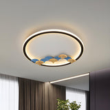 Round Wood Hexagon Element LED Flush Mount Ceiling Lamp Image - 9