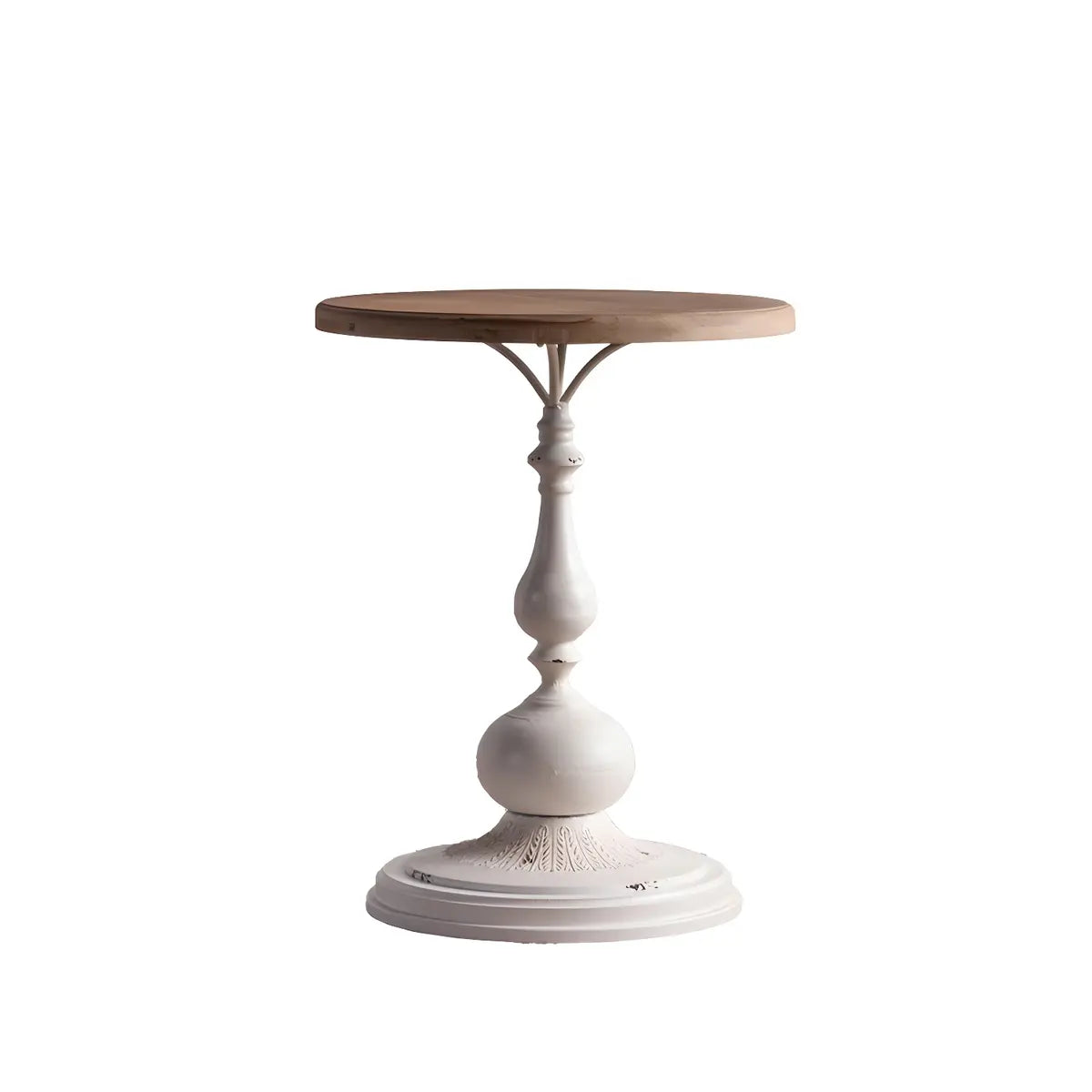 Round Wood Iron Brown-White Pedestal Chairside Table Image - 5