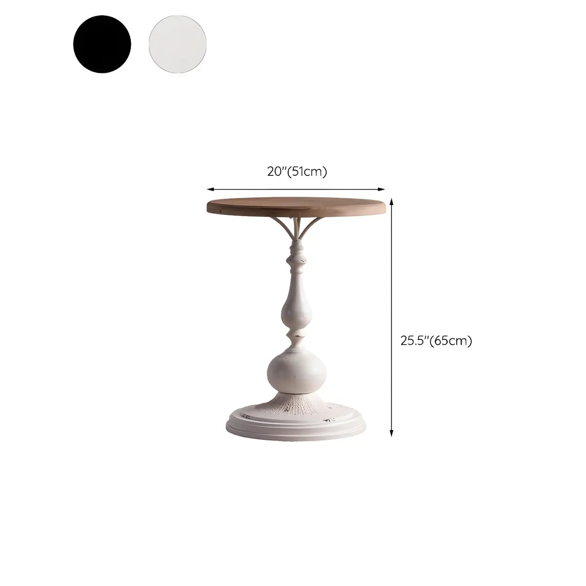 Round Wood Iron Brown-White Pedestal Chairside Table 