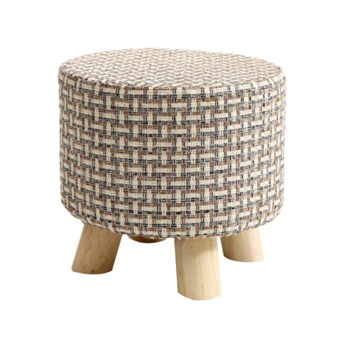 Round Wooden Linen Small Removable Cover Ottomans Image - 13