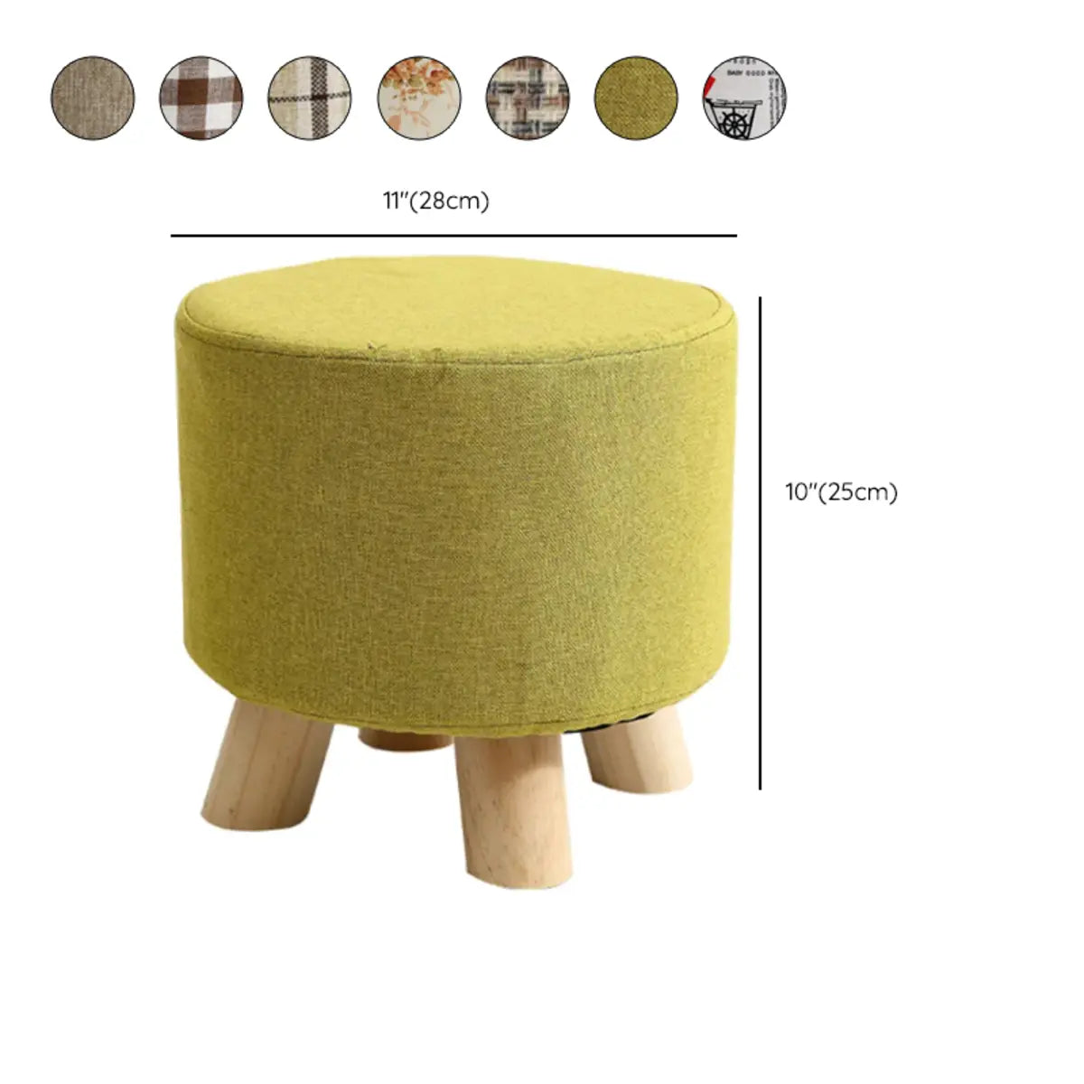 Round Wooden Linen Small Removable Cover Ottomans 