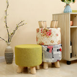 Round Wooden Linen Small Removable Cover Ottomans Image - 4