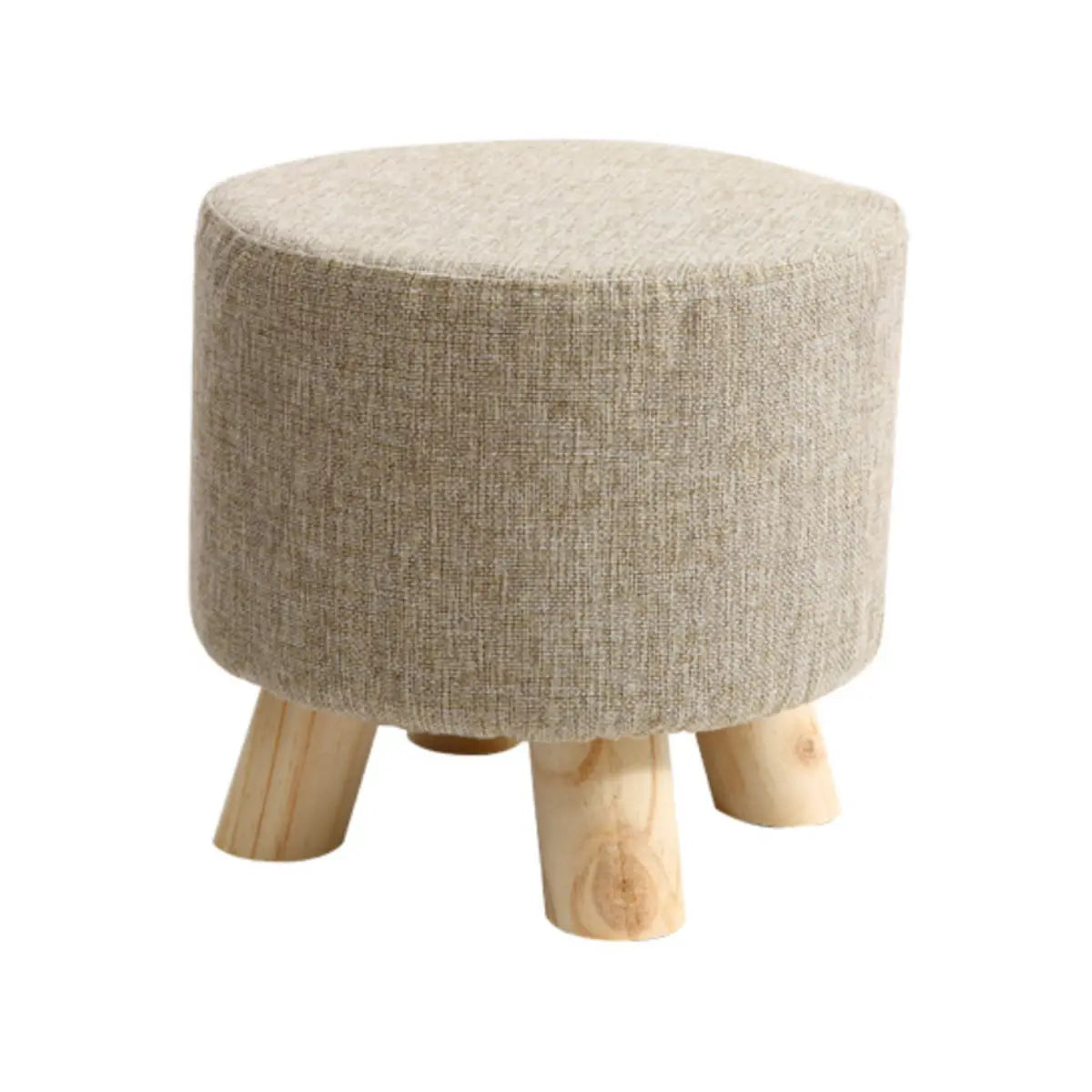 Round Wooden Linen Small Removable Cover Ottomans Image - 9