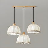 Rounded Dome White Fabric Rustic Pendant Light Image - 11