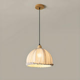 Rounded Dome White Fabric Rustic Pendant Light Image - 13