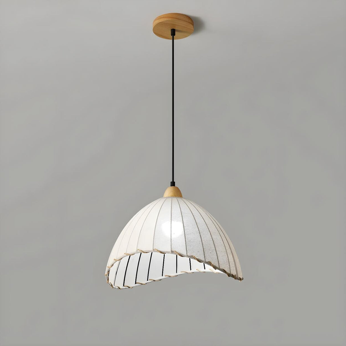 Rounded Dome White Fabric Rustic Pendant Light Image - 14