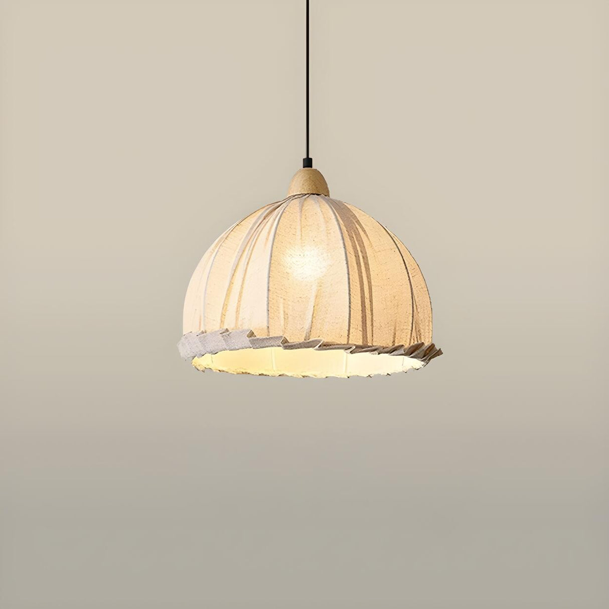 Rounded Dome White Fabric Rustic Pendant Light Image - 2