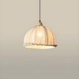 Rounded Dome White Fabric Rustic Pendant Light Image - 2