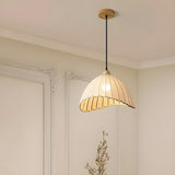 Rounded Dome White Fabric Rustic Pendant Light Image - 20