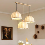 Rounded Dome White Fabric Rustic Pendant Light Image - 3