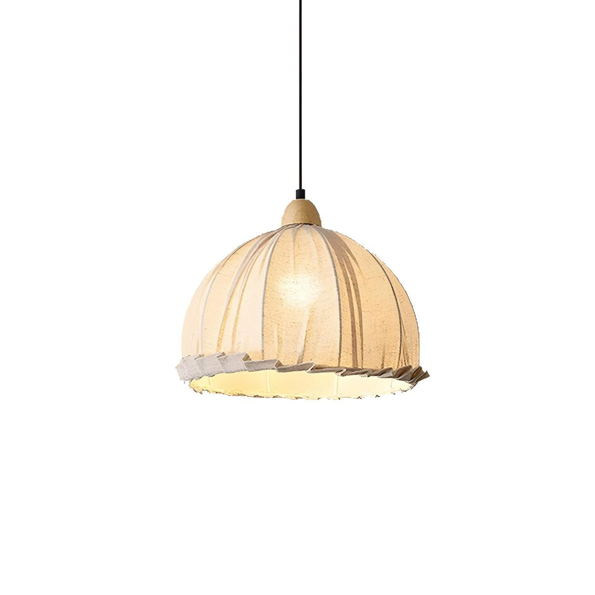 Rounded Dome White Fabric Rustic Pendant Light Image - 5