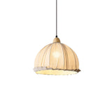 Rounded Dome White Fabric Rustic Pendant Light Image - 5