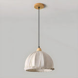 Rounded Dome White Fabric Rustic Pendant Light Image - 6