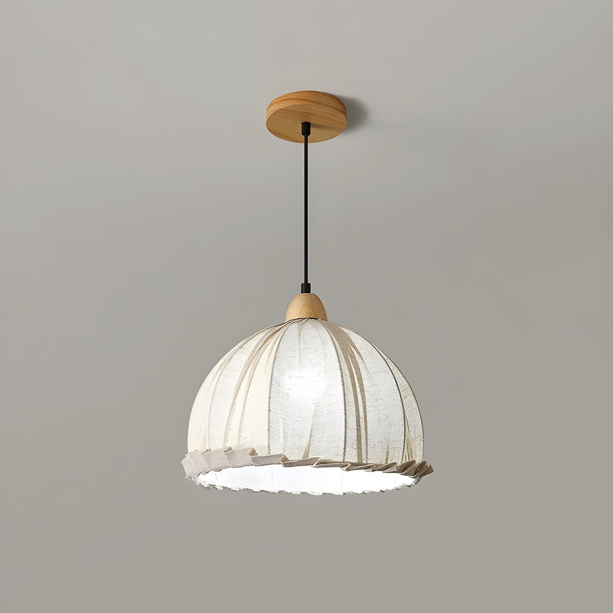 Rounded Dome White Fabric Rustic Pendant Light Image - 7