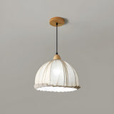 Rounded Dome White Fabric Rustic Pendant Light Image - 7