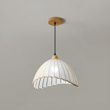 Rounded Dome White Fabric Rustic Pendant Light Image - 8