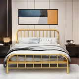 Rounded Metal Gold Footboard Queen Slat Bed with Headboard Image - 1