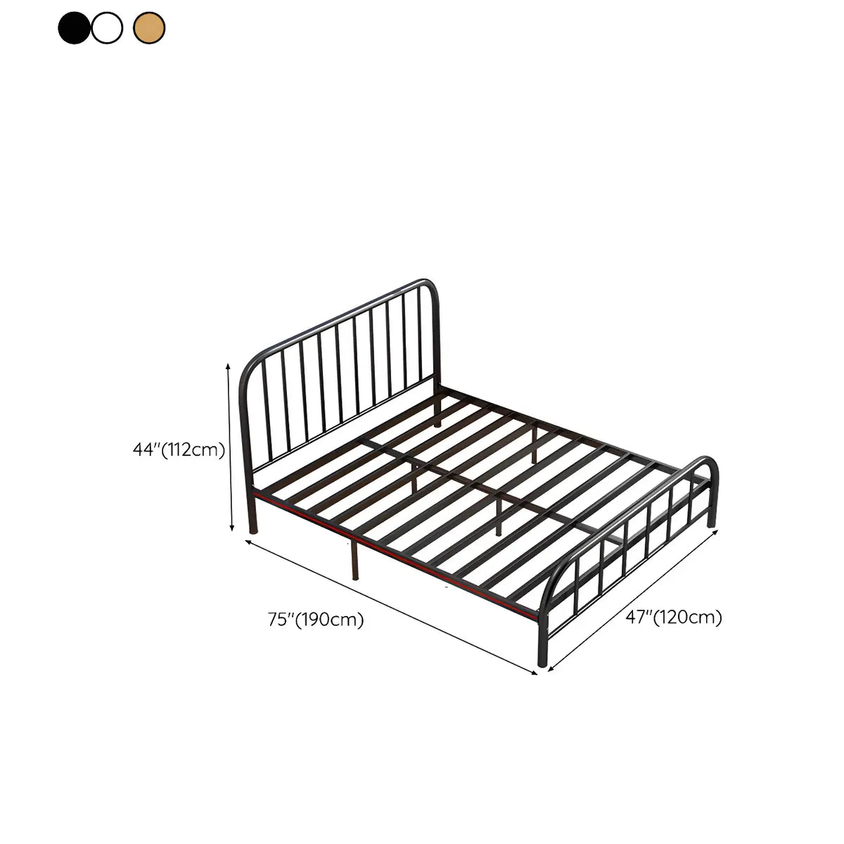 Rounded Metal Gold Footboard Queen Slat Bed with Headboard 