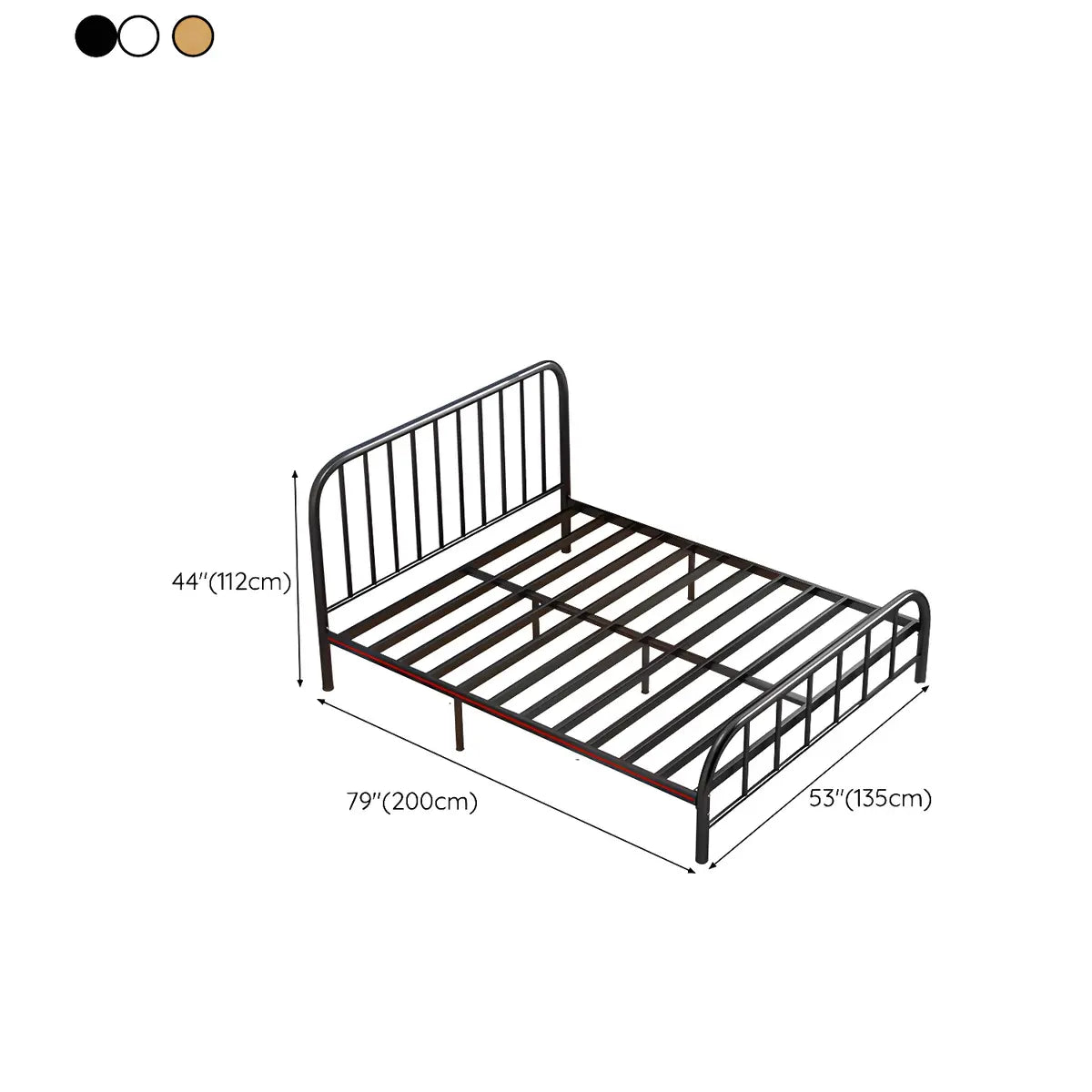 Rounded Metal Gold Footboard Queen Slat Bed with Headboard Image - 13