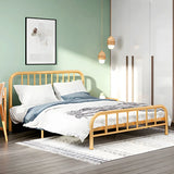 Rounded Metal Gold Footboard Queen Slat Bed with Headboard Image - 3