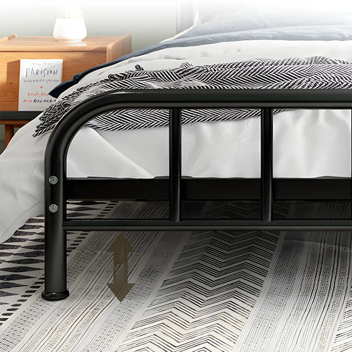 Rounded Metal Gold Footboard Queen Slat Bed with Headboard Image - 9