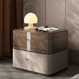 Rounded Wood and Beige Two-Tier Storage Nightstand Image - 1