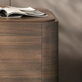 Rounded Wood and Beige Two-Tier Storage Nightstand Image - 7