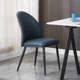 Royal Blue Leather Armless Upholstered Dining Chairs Image - 1