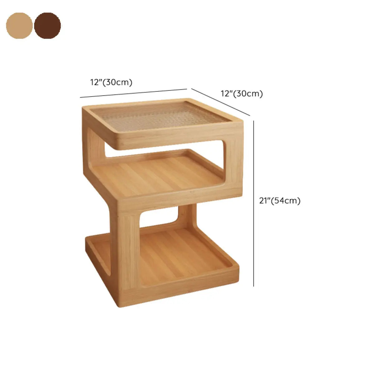 Rubberwood and Glass Nut-Brown Shelves Nightstand with Light 