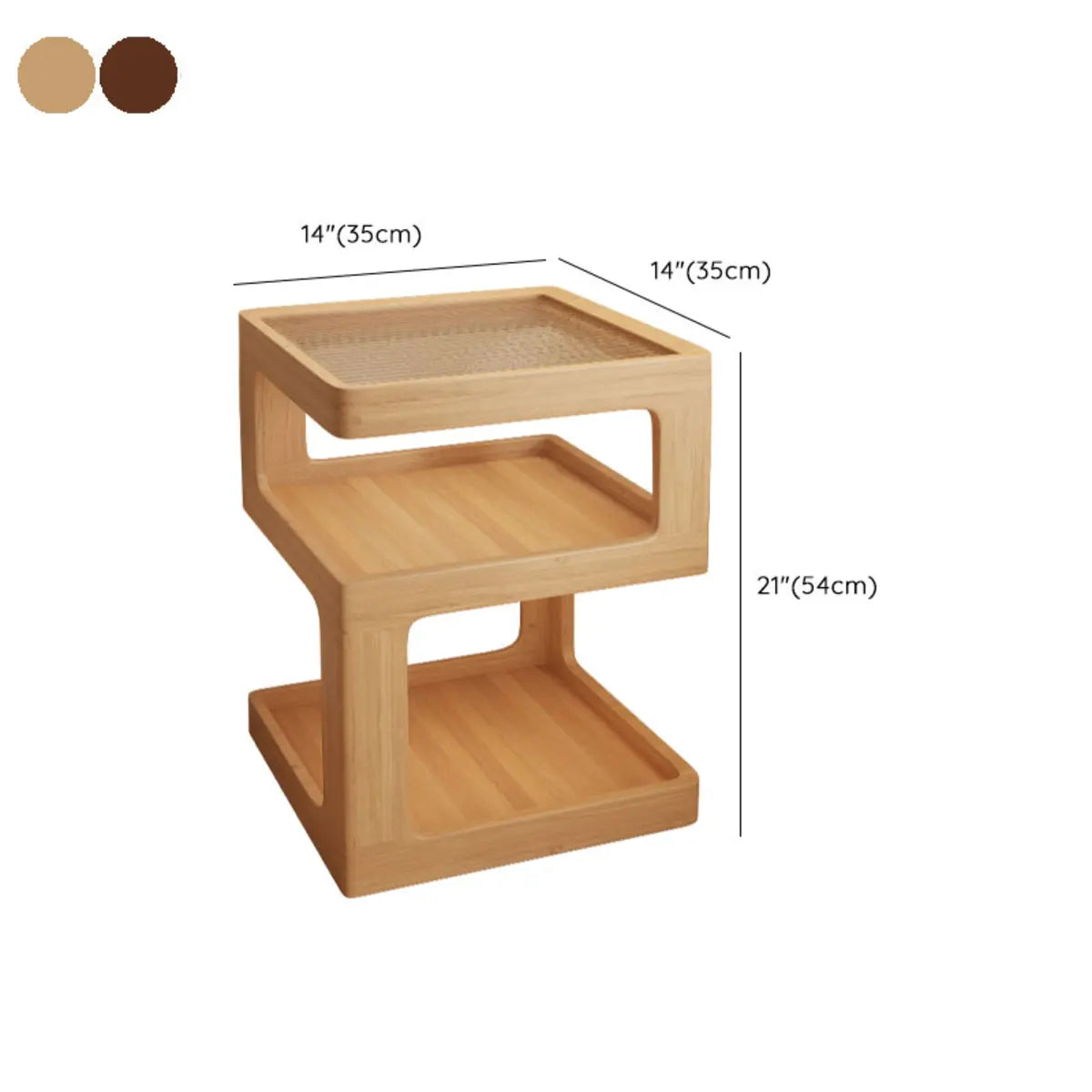 Rubberwood and Glass Nut-Brown Shelves Nightstand with Light Image - 17