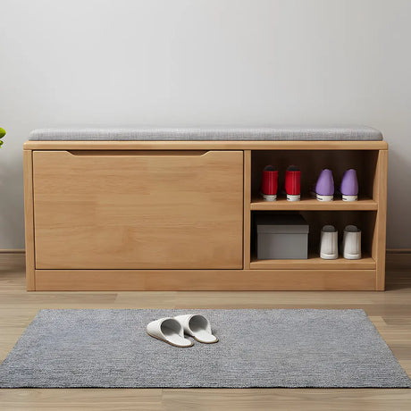 Rubberwood Linen Blend Entryway Bench with Shoe Storage Image - 1