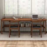 Rubberwood Shelves Long H-Shape Double Writing Desk Image - 6