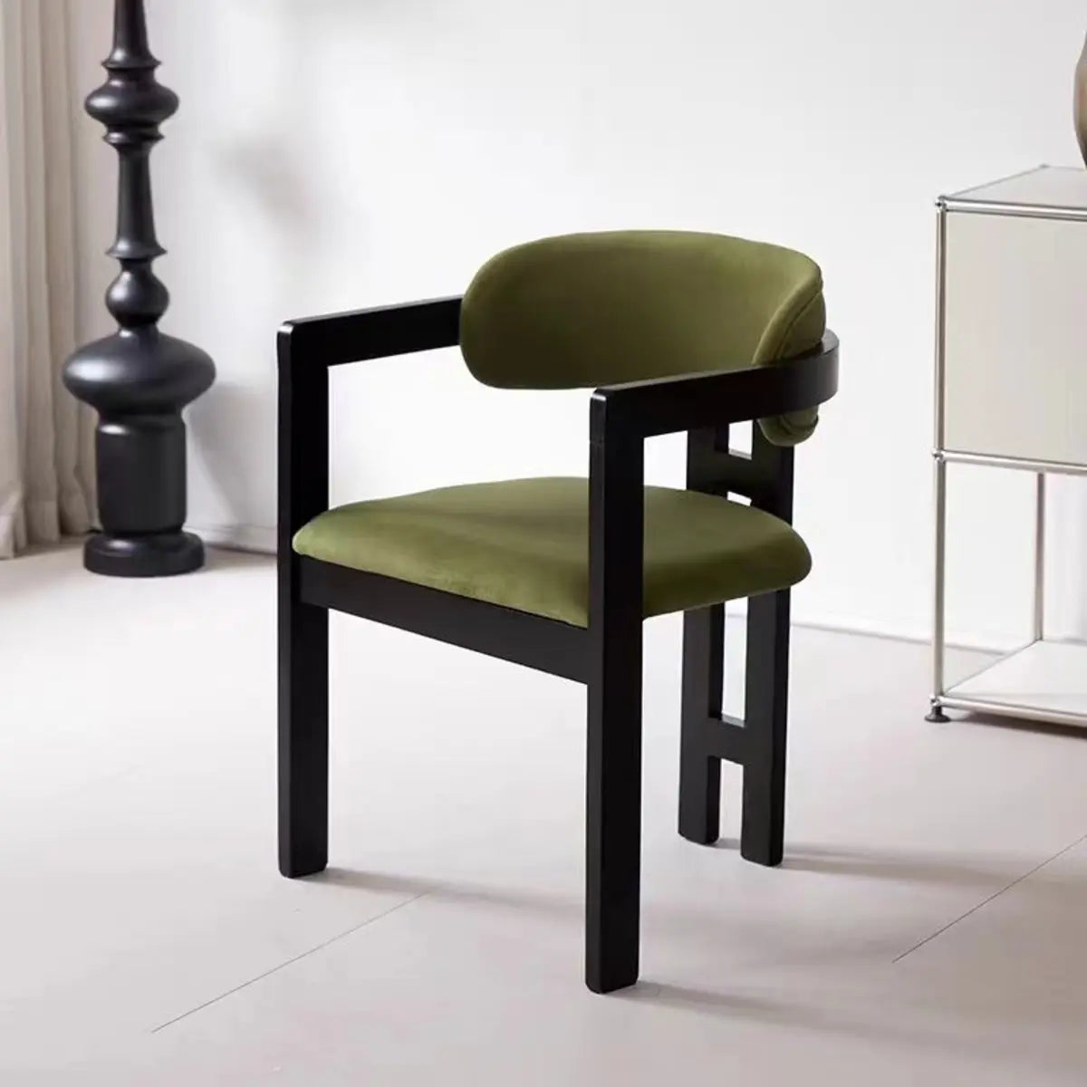 Rubberwood Upholstered Seat Arm Dining Chair Black Image - 5