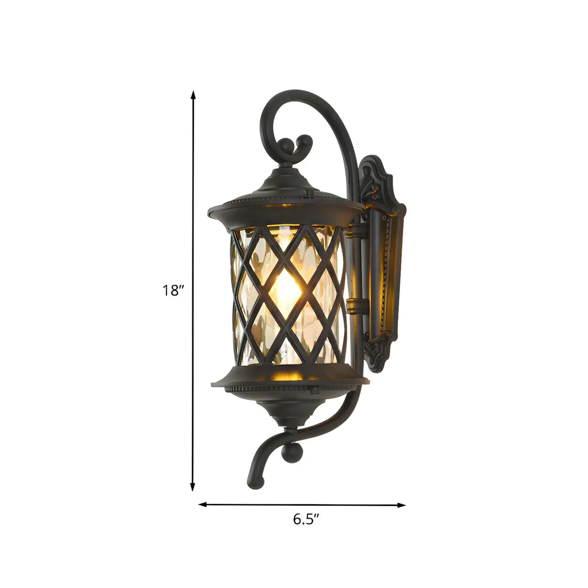 Rural Curling Arm Black External Glass Wall Sconce 