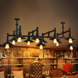 Rust Large Metal Pipe Restaurant Edison Bulb Chandelier Image - 12