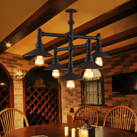 Rust Large Metal Pipe Restaurant Edison Bulb Chandelier Image - 2