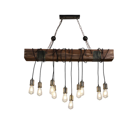 Rustic 10 Bulbs Wooden Beam Hanging Chandelier Light Image - 2