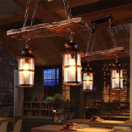 Rustic 2-Light Cylinder Island Wood Beam Pendant Light Image - 1