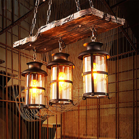 Rustic 2-Light Cylinder Island Wood Beam Pendant Light Image - 2