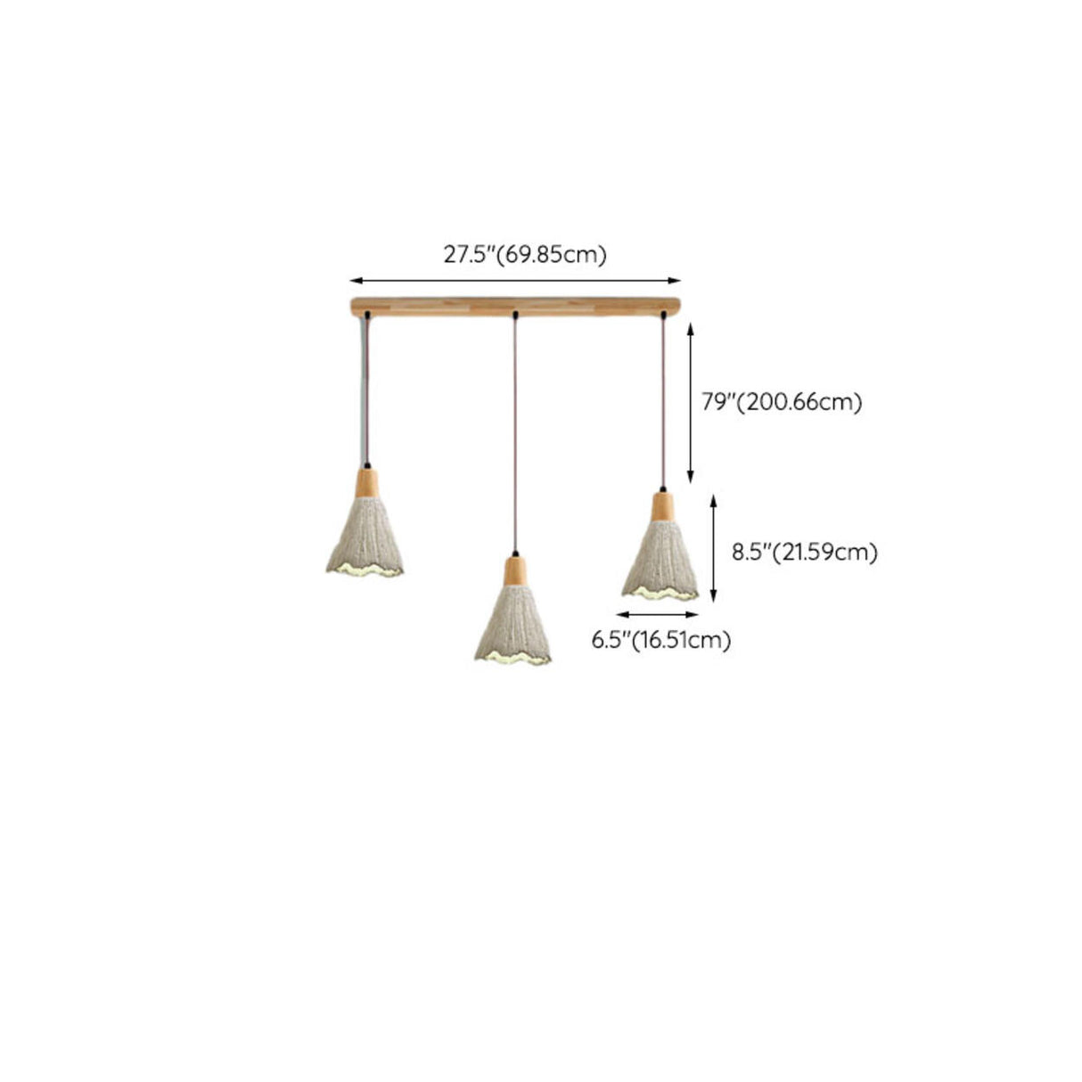 Rustic 3-Light Gray Cone Wood Island Ceiling Light Image - 15